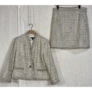 Ann Taylor 2 pc Skirt Blazer Suit Set Women's Sz 14 Tweed Career Academia